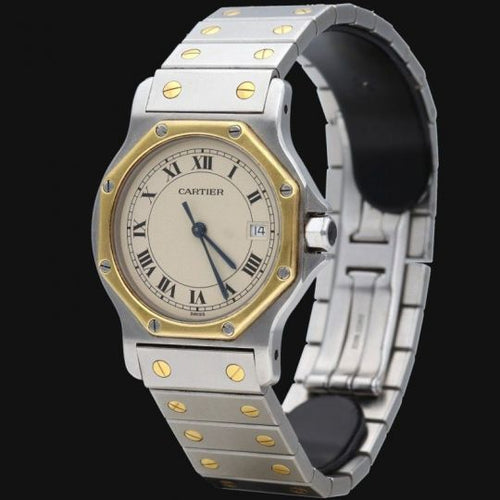 Montre Cartier - Montre Santos Ronde Octagon en or jaune 18K et acier 58 Facettes MT45329
