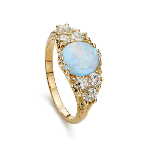 Bague Victorian - Bague opale et diamants taille ancienne en or jaune 18 ct 58 Facettes VI-0002