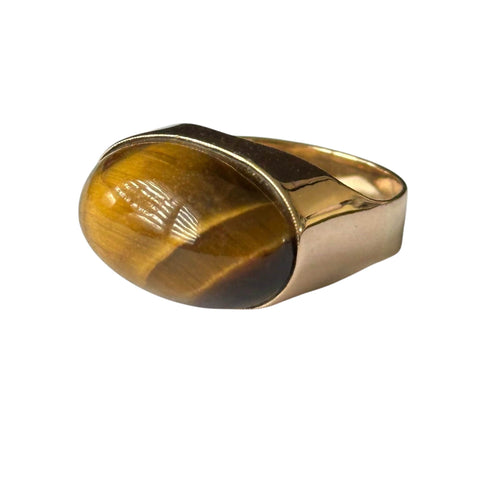 Bague 52 Bague chevalière œil de tigre en or jaune 18 carats 58 Facettes 347