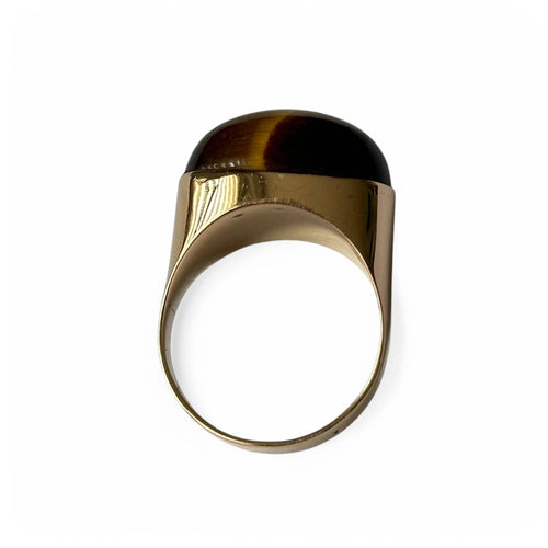 Bague 52 Bague chevalière œil de tigre en or jaune 18 carats 58 Facettes 347