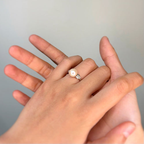 Bague 50 Art déco - Bague en platine 950‰ avec diamants et perle 58 Facettes 260016R