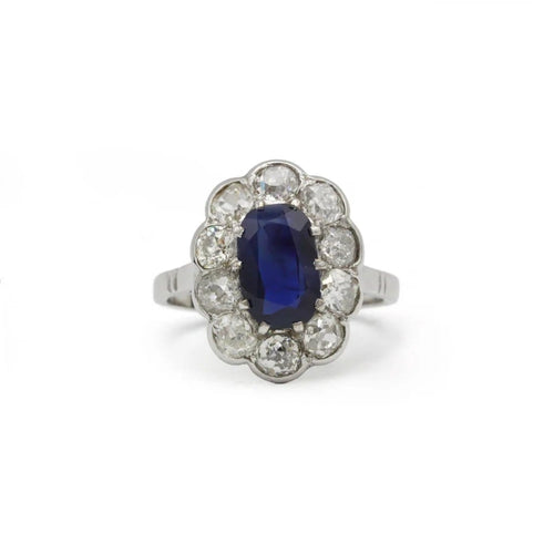 Bague 56 Bague marguerite - Platine 950, saphir et diamants 58 Facettes 250471R