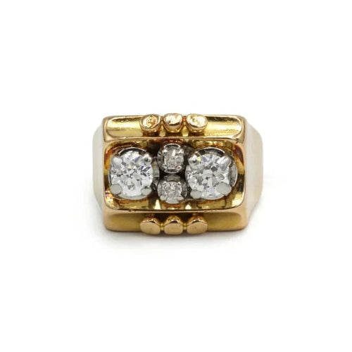 Bague 59 Bague tank en or jaune, platine et diamants 58 Facettes 250077SP