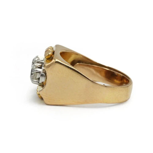 Bague 59 Bague tank en or jaune, platine et diamants 58 Facettes 250077SP
