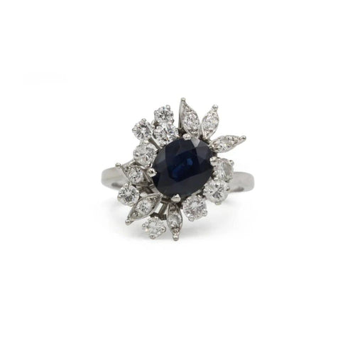 Bague 55 Bague cocktail en or blanc 750, saphir et diamants 58 Facettes 250075SP