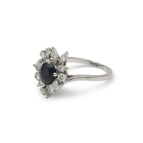 Bague 55 Bague cocktail en or blanc 750, saphir et diamants 58 Facettes 250075SP