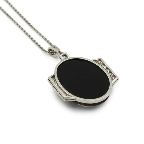 Collier Collier Pendentif Art Déco - Platine, Diamants & Camée Onyx 58 Facettes 250427R
