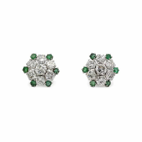 Boucles d'oreilles Boucles d'oreilles Flocons - Or blanc, Emeraudes et Diamants 58 Facettes 250356R