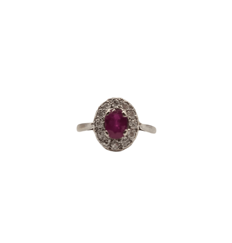 Bague 51 Bague or blanc sertie d’un rubis et diamants anciens 58 Facettes