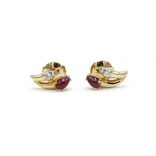 Boucles d'oreilles Boucles d'oreilles en or jaune, diamants et rubis 58 Facettes 240039SP