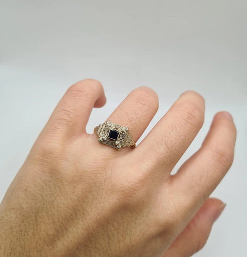 Bague 60 Bague or jaune sertie de saphir et diamants 58 Facettes