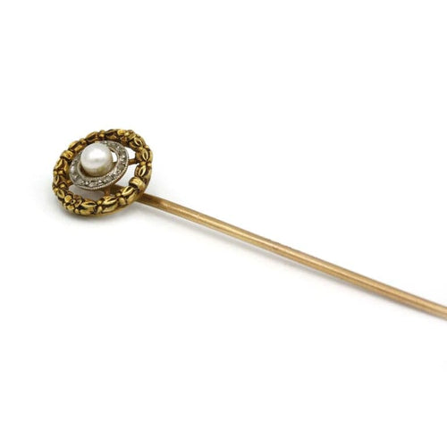 Broche Épingle à cravate en or jaune 750‰, diamants et perle 58 Facettes 240049SP