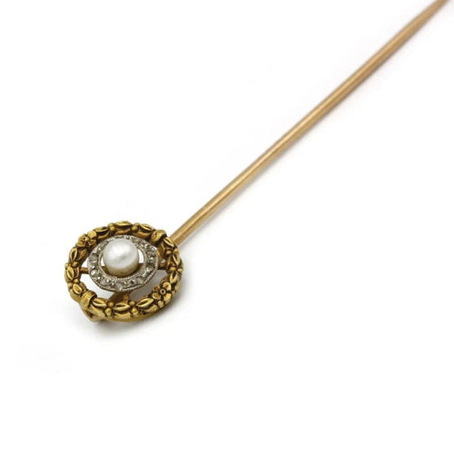 Broche Épingle à cravate en or jaune 750‰, diamants et perle 58 Facettes 240049SP