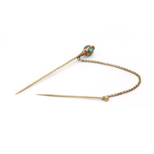 Broche Double Epingle À Cravate - Or, Email et Turquoises 58 Facettes 250298R