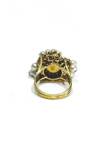 Bague 51.5 Bague en or jaune 18 carats et perles 58 Facettes