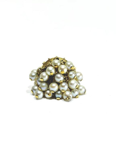 Bague 51.5 Bague en or jaune 18 carats et perles 58 Facettes