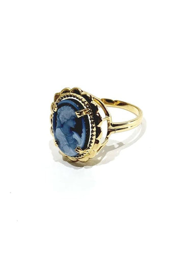 Bague 59 Bague camée bleu en or jaune 18 carats 58 Facettes