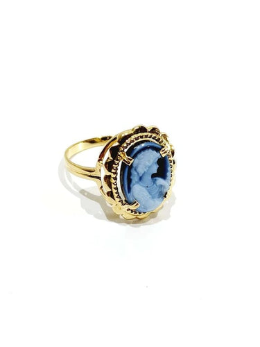 Bague 59 Bague camée bleu en or jaune 18 carats 58 Facettes