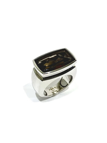 Bague 56 FRED - Bague en or blanc 18 carats au quartz fumé 58 Facettes