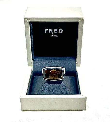 Bague 56 FRED - Bague en or blanc 18 carats au quartz fumé 58 Facettes