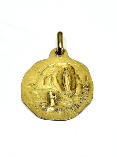 Pendentif Augis - Médaille Vierge Marie / Notre-Dame de Lourdes en or jaune 18 carats 58 Facettes