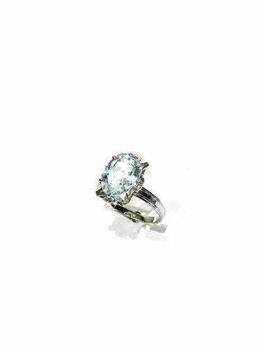 Bague 55 Bague en or blanc 18 carats sertie d’une aigue-marine 58 Facettes
