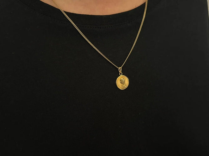 Pendentif Médaille de la Vierge en or jaune 18 carats et or rose 58 Facettes