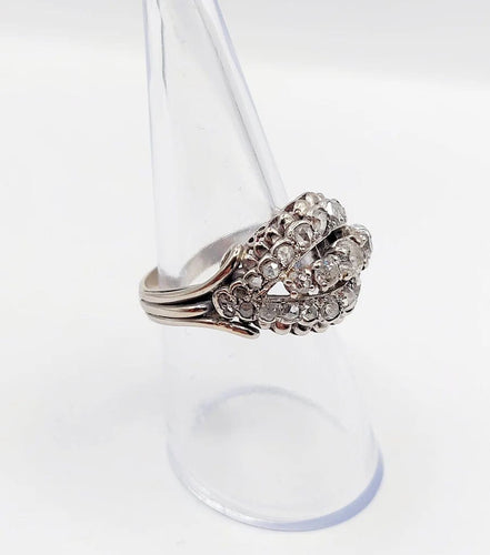 Bague 53.5 Bague bombée Art déco en or blanc 18k et platine, diamants 58 Facettes A06454