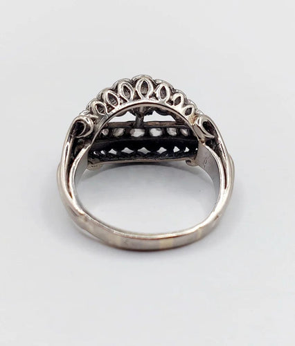 Bague 53.5 Bague bombée Art déco en or blanc 18k et platine, diamants 58 Facettes A06454
