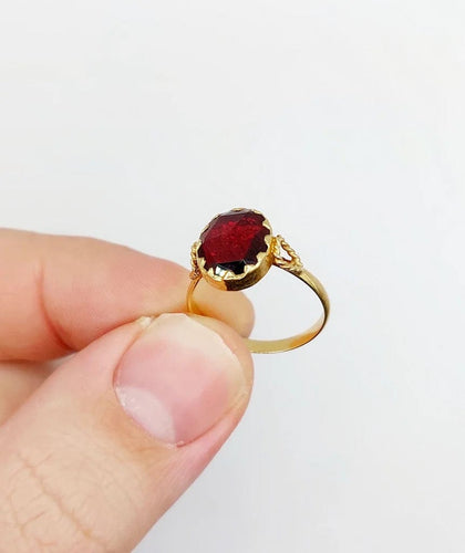 Bague 53 Bague antique en or rose 18k aux grenats de Perpignan 58 Facettes A06485