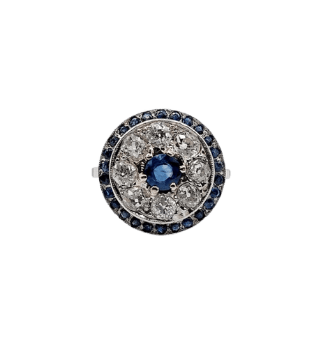 Bague 51 Bague cible Art déco en platine 900, saphir et diamants taille ancienne 58 Facettes A06489