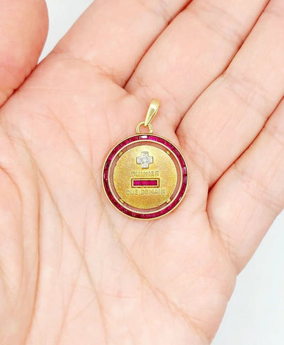 Pendentif Augis - Pendentif médaille d’amour 23 mm en or jaune 18k, diamants et rubis 58 Facettes A03182