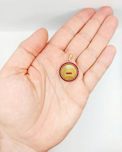 Pendentif Augis - Pendentif médaille d’amour 23 mm en or jaune 18k, diamants et rubis 58 Facettes A03182