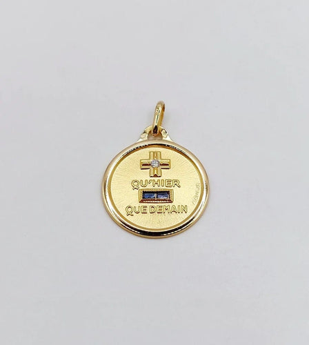 Pendentif AUGIS - Pendentif Médaille d’Amour en or jaune 18k, saphir et diamant 58 Facettes J10720X000