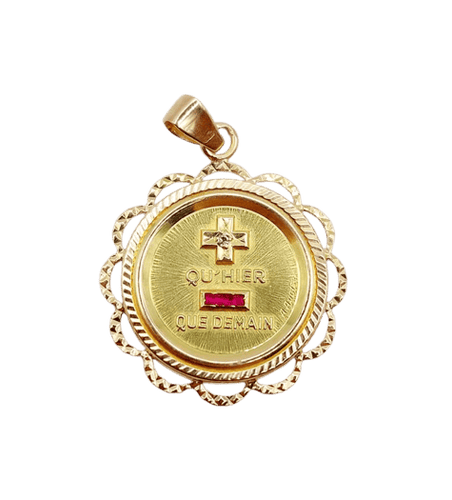 Pendentif Augis - Pendentif médaille d’amour 26 mm en or rose 18k et rubis 58 Facettes A05093