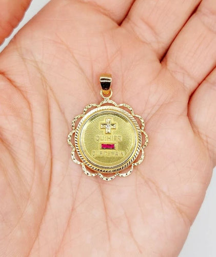 Pendentif Augis - Pendentif médaille d’amour 26 mm en or rose 18k et rubis 58 Facettes A05093