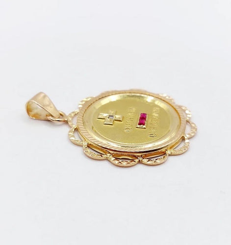 Pendentif Augis - Pendentif médaille d’amour 26 mm en or rose 18k et rubis 58 Facettes A05093