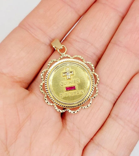 Pendentif Augis - Pendentif médaille d’amour 26 mm en or rose 18k et rubis 58 Facettes A05093