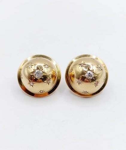 Boucles d'oreilles Puces d’oreilles Art déco demi-sphères en or 18k et diamants 58 Facettes A03419