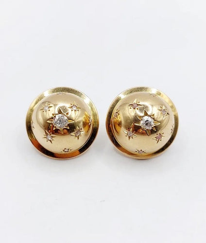 Boucles d'oreilles Puces d’oreilles Art déco demi-sphères en or 18k et diamants 58 Facettes A03419