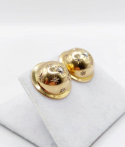 Boucles d'oreilles Puces d’oreilles Art déco demi-sphères en or 18k et diamants 58 Facettes A03419