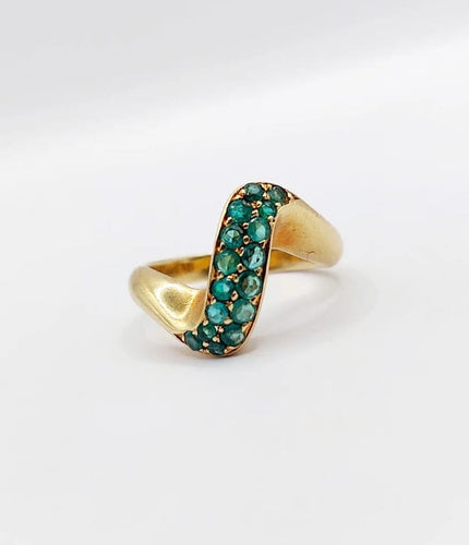 Bague 49 Bague jonc vintage en or 18k pavée d’émeraudes 58 Facettes A04057