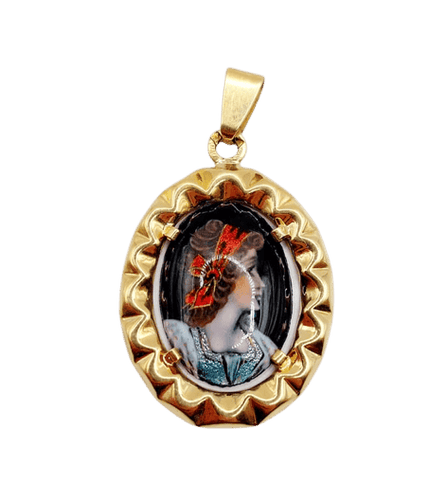 Pendentif Pendentif Art nouveau en or rose 18k avec plaque émaillée 58 Facettes A05510