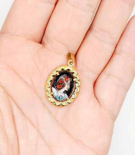 Pendentif Pendentif Art nouveau en or rose 18k avec plaque émaillée 58 Facettes A05510