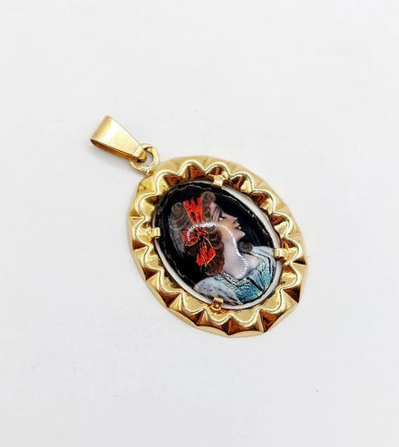 Pendentif Pendentif Art nouveau en or rose 18k avec plaque émaillée 58 Facettes A05510