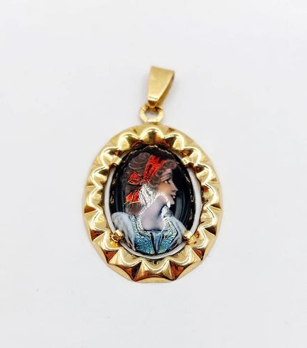 Pendentif Pendentif Art nouveau en or rose 18k avec plaque émaillée 58 Facettes A05510