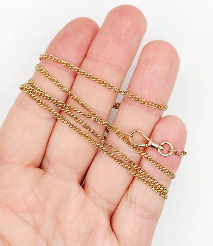 Collier Chaîne sautoir antique en or jaune 14K à mailles gourmette 58 Facettes A05536