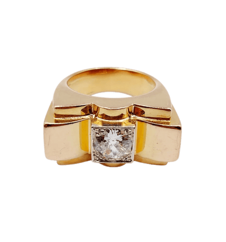 Bague 52 Bague tank Art déco XXL en or rose 18k et platine, diamant 58 Facettes A05970