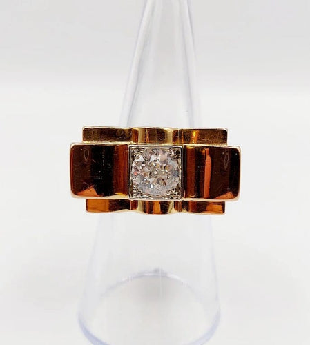 Bague 52 Bague tank Art déco XXL en or rose 18k et platine, diamant 58 Facettes A05970