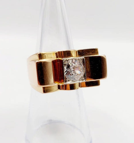 Bague 52 Bague tank Art déco XXL en or rose 18k et platine, diamant 58 Facettes A05970